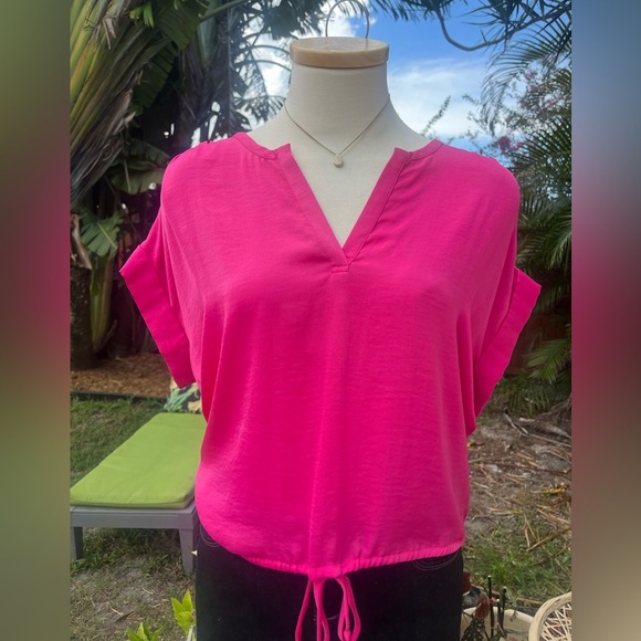 BCBGMaxAzria Fuchsia V-Neck Blouse - Picture 1 of 6